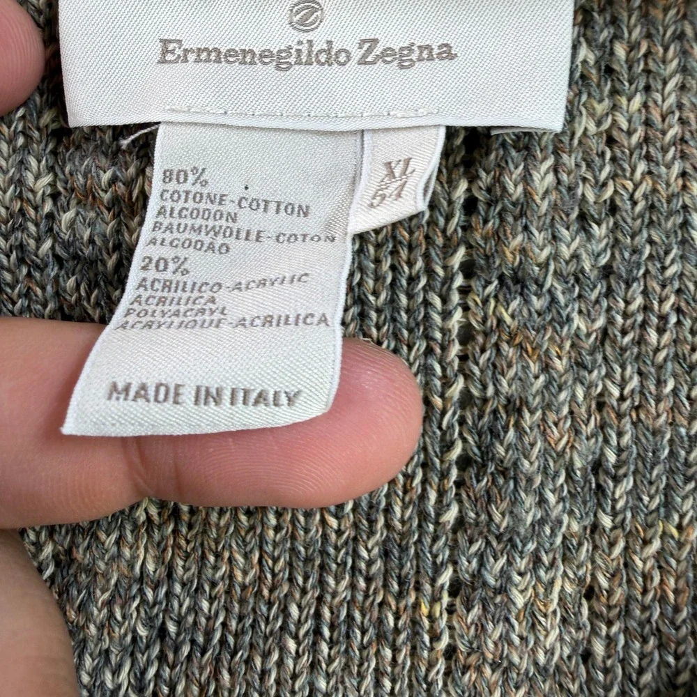 Ermenegildo Zegna Sweater Mens XL Beige Vertical Stripe Textured V-Neck Italy